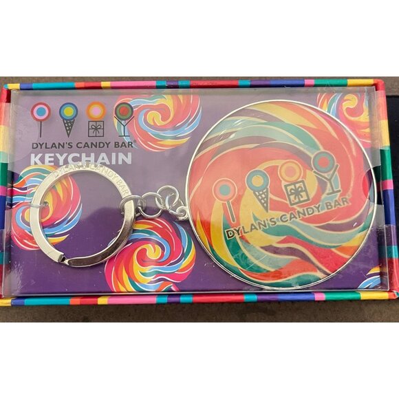 Dylan's Candy Rainbow Whirly Pop Lollipop Round Keychain Fob - Picture 6 of 7